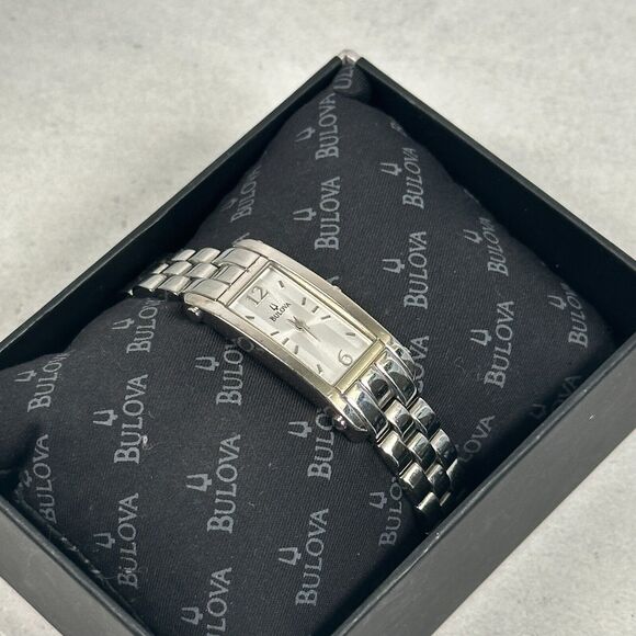 Bulova Watch Womens 17mm Rectangle Silver Tone 7.5" Quartz Classic New Battery - Picture 1 of 14